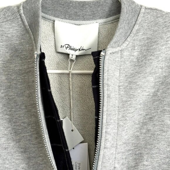 NWT Phillip Lim French Terry Double Layer Bomber Jacket in Gray Melange Size S - Picture 4 of 11